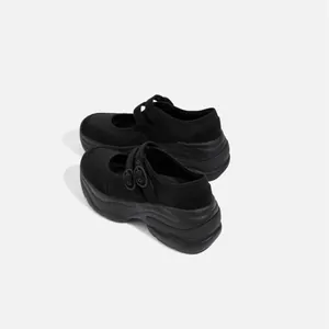 Classic black platform Mary Jane shoes with double buckle straps in French style