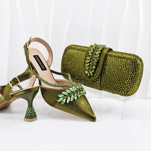 Elegant Women Pointed Toe Rhinestone Slingback Heels And Matching Clutch Bag African Banquet Party Dress Shoes And Purse