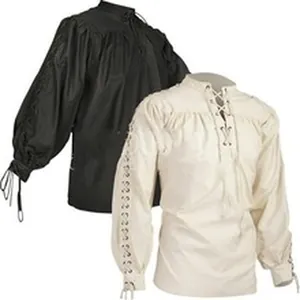 Medieval retro men's lace-up puff sleeve shirts for Halloween costumes