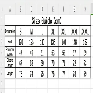 Detailed size chart for men's medieval retro performance top in centimeters (S-XXXXL)