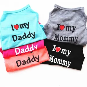 Summer Pet Dog Vest Polyester Soft Breathable Puppy Cat Shirt I Love My Mommy Daddy Heart Print Casual Sleeveless Clothing