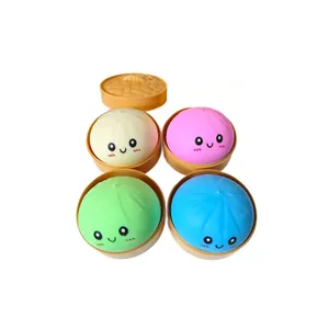 Colorful expression steamed bun squishy toy set with mini steamers for adult stress relief.