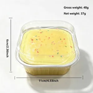 Square yellow cake shaped PU foam squishy toy with colorful sprinkles in box 48g