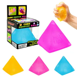 Detailed view of colorful pyramid squishy toys with textured surface for stress relief