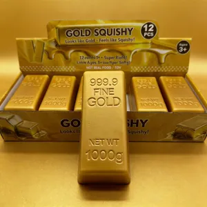 Detailed close-up of a gold brick PU squishy toy with realistic 999.9 fine gold engraving
