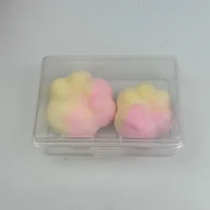Cute pink and yellow cat paw squishy toys for stress relief, 2-piece set in a clear box