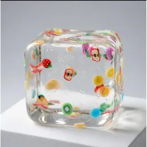 Crystal clear fruit slice maltose ice cube stress relief squishy toy for anxiety relief