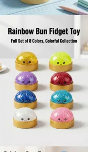 Set mit 8 glitzernden Anti-Stress-Bällen in Brötchenform mit süßen Smiley-Gesichtern