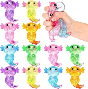 Buntes Glitzer Axolotl Squishy Spielzeug Set zur Entspannung und Stressabbau Detailansicht