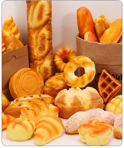 Detailed close-up view of various soft PU slow-rebound simulation bread squeeze toys