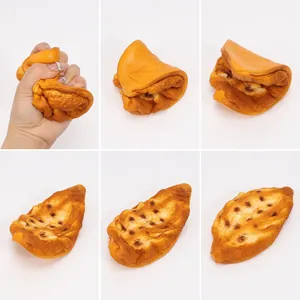 Slow rebound PU simulated bread squishy toy showing squeezing and recovery process steps