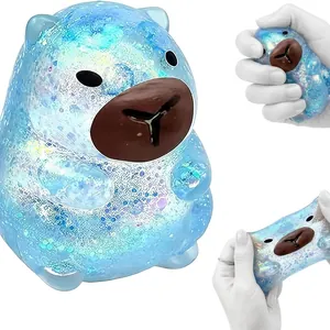 Blauer Glitzer Capybara Squishy Spielzeug mit Slow Rebound Material zum Stressabbau