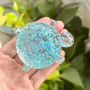 Großes Schildkröte Squishy Spielzeug mit blauen Sternen-Pailletten und Flüssigkeit