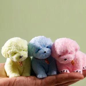 Adorable set of three colorful fluffy dog TPR squishy stress relief toys in palm