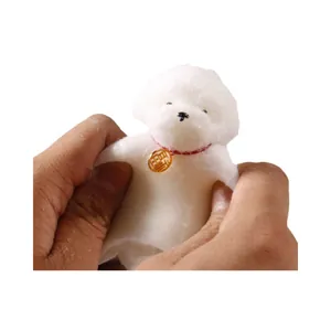 Adorable white puppy squishy stress relief toy with fluffy texture for relaxing play