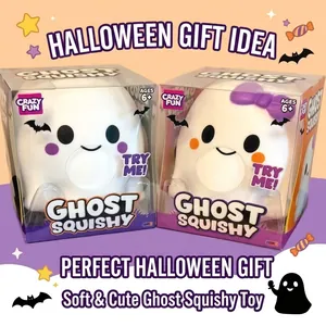 Crazy Fun Ghost Squishy Soft Slow Rising Toy For Kids Halloween Party Favors Ghost Shaped Stress Relief Squeeze Toy White Purple Birthday Gift