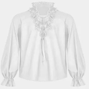 Camicia vintage medievale da uomo con volant e lacci per Halloween