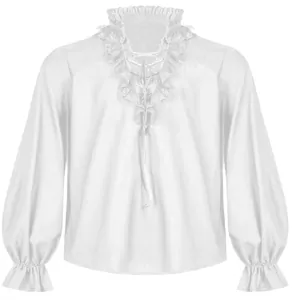 Camicia da Uomo Vintage Medievale Rinascimentale con Volant e Lacci Maniche a Sbuffo Costume per Halloween Cosplay