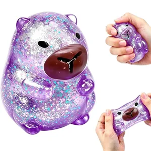 Lila glitzerndes Capybara-Quetschspielzeug, weiches Sinnesspielzeug zum Stressabbau
