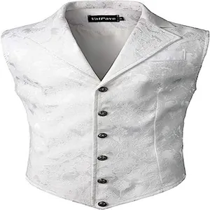Detailed close-up of white floral jacquard pattern on men's gothic medieval vest