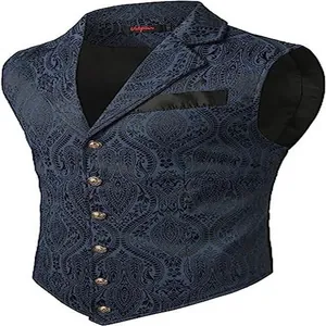 Detailed view of men's gothic paisley vest with decorative embossed buttons