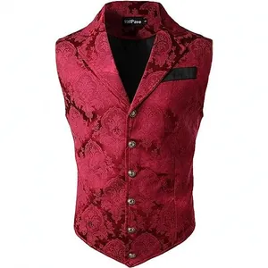Vintage red Gothic medieval vest for men with damask floral patterns