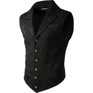 Mens Gothic Medieval Vest Vintage Steampunk Victorian Floral Jacquard Waistcoat