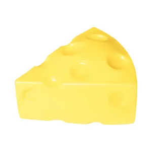 Vista macro detallada de un realista juguete squishy de rebanada de queso amarillo