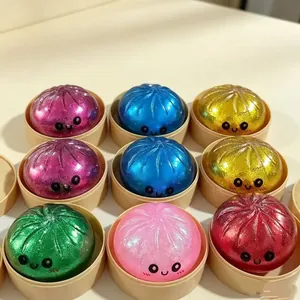 Simulazione di Baozi Squishy Giocattolo con Espressioni Carine Polvere d'Oro Glitterata Panino al Vapore Antistress Giocattolo