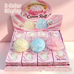 Set of 12 soft and slow rebound cream roll squishy toys in a pink display box
