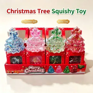 Juguetes squishy de árbol de Navidad con purpurina en caja de regalo roja