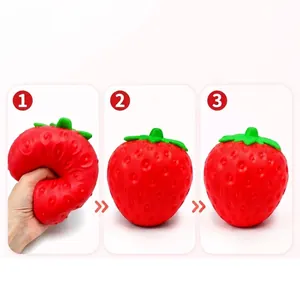 Demonstration of slow rebound process for a giant strawberry squishy stress relief toy