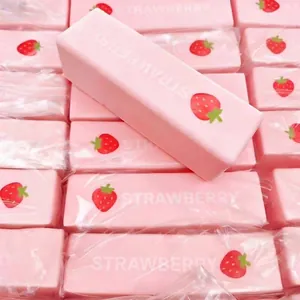 Macro detail view of a soft pink slow-rebound strawberry scented squishy toy bar