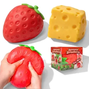 Giant strawberry and cheese sensory squishy toy for stress relief and creative play