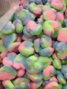 Macro view of colorful heart-shaped marble macaron squeeze toys for stress relief