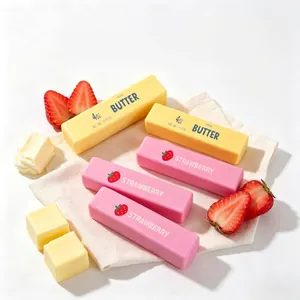 Detailed view of realistic butter and strawberry scented squishy slow rebound toys