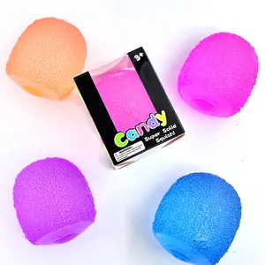 Detailed macro view of colorful maltose candy squishy stress relief toys with packaging