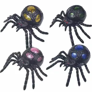 Kreatives Halloween-Schwarze-Spinne-Quetschspielzeug mit bunten Glitzerkugeln 4er-Pack