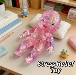 Rosa Kristall Baby Quetschspielzeug mit buntem Glitzer für Stressabbau und Sensorik
