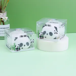 Detailed view of cute panda slow rebound squishy stress relief toys in clear display boxes
