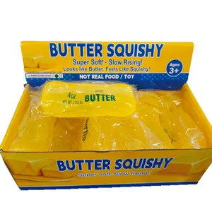 Premium stressverlichtende boterstick squishy speelgoed in een gele presentatiedoos voor kids