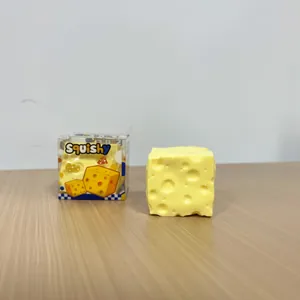 Ρεαλιστικό κίτρινο τυρί squishy παιχνίδι για ανακούφιση από το άγχος σε διαφανές κουτί