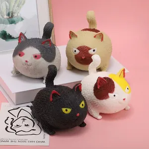 Set de cuatro juguetes antiestrés de gatos enojados redondos para aliviar la presión