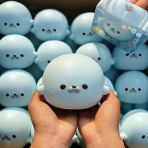 Cute light blue seal squishy toy, slow rising stress relief squishy with snowflake pattern