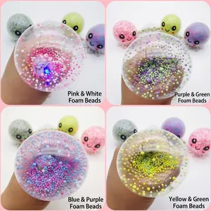 LED glowing octopus squeeze toy with colorful foam beads for stress relief