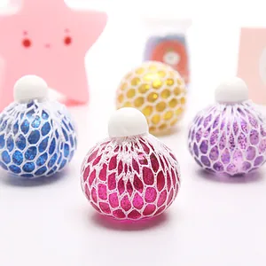 Colorful glitter mesh squeeze grape balls stress relief sensory toys for kids and adults