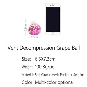 Sparkly pink mesh grape stress ball with sequins for anxiety relief and sensory play