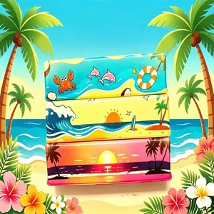 Dettaglio di tre squishy a forma di bastoncini di formaggio a tema hawaiano impilati