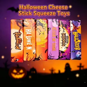 Variety of Halloween themed cheese stick squishy stress relief toys with ghost patterns