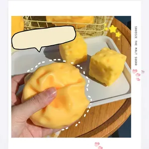Yellow cheese block shaped slow rebound squeeze toy for stress relief and sensory play